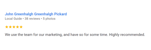 5 star review from John Greenhalgh saying he recommends Eco brand marketing