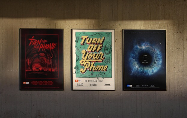 Telstra's vintage inspired Turn Off Your Phone poster in theatre lobby