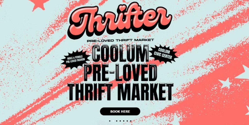 thrifter.com.au website home page with bright orange colours and bubbly letters